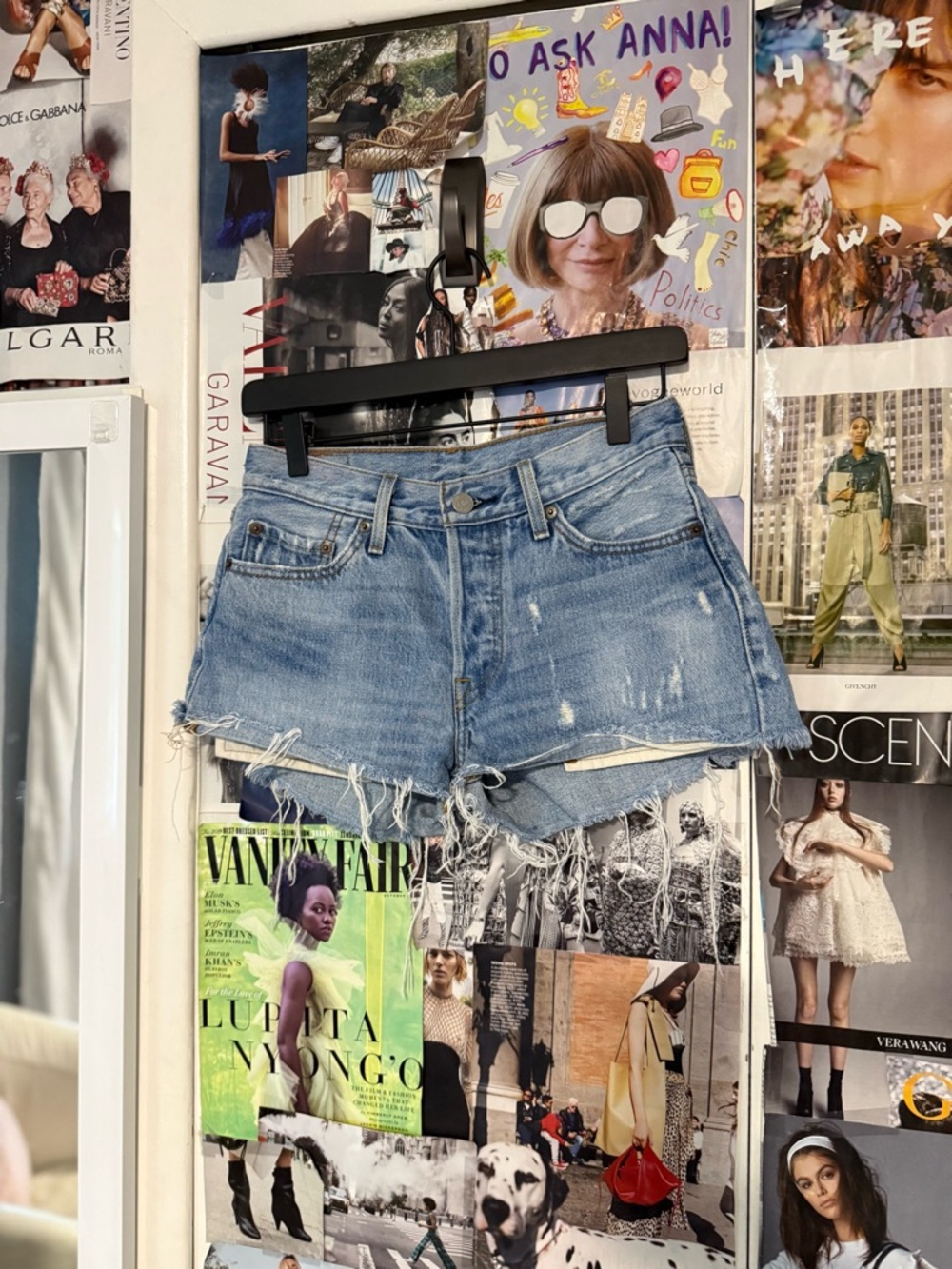 Levi's Light Blue High-Waist Distressed Denim Shorts